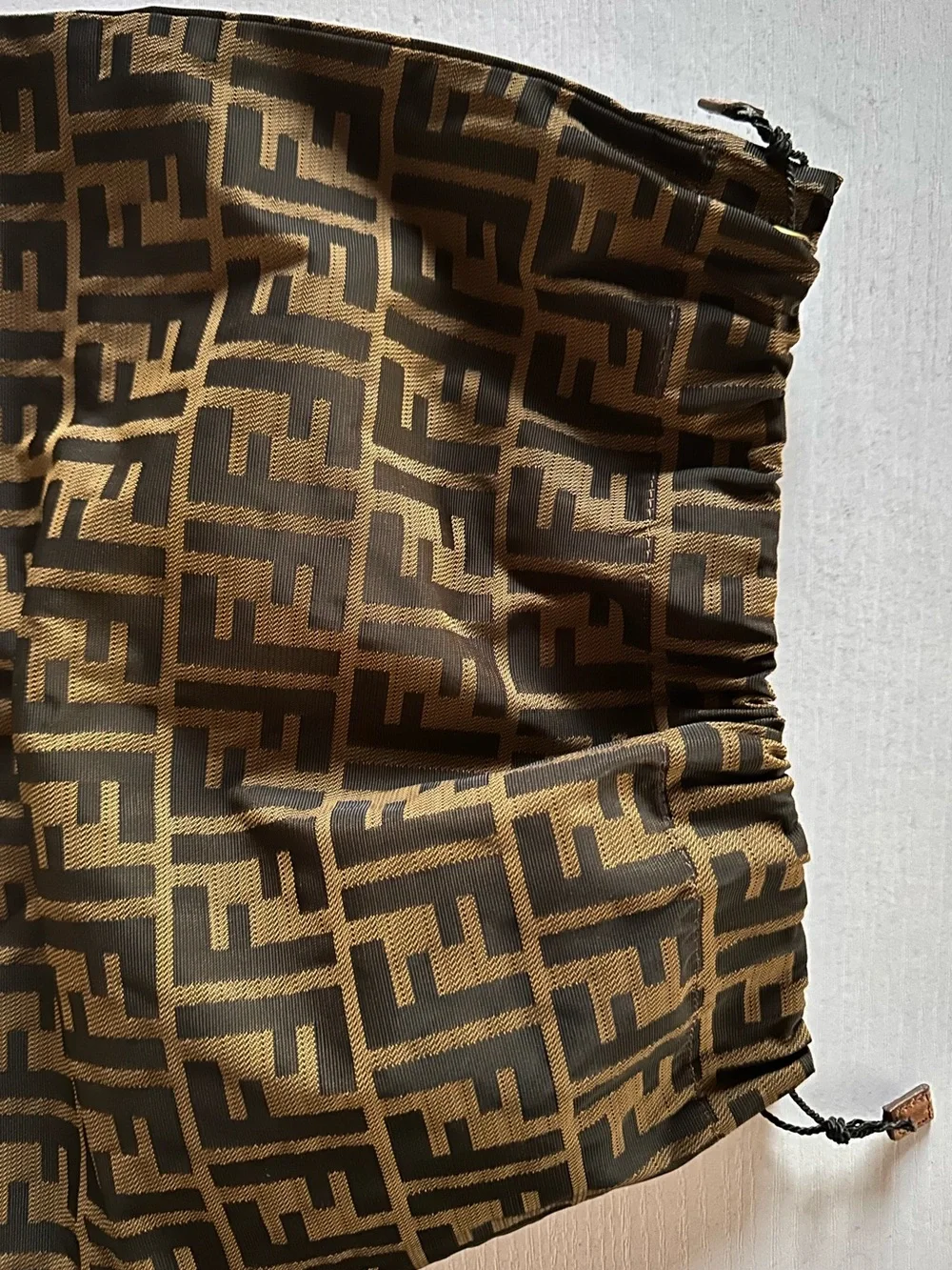 Authentic Fendi pouch Zucca drawstring pouch nylon canvas khaki black FENDI FF
